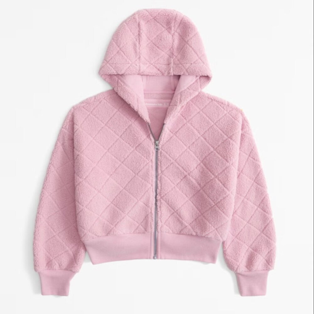 Abercrombie Kids Pink Sherpa Quilted Full Zip Hoodie - Girls Size 11/12